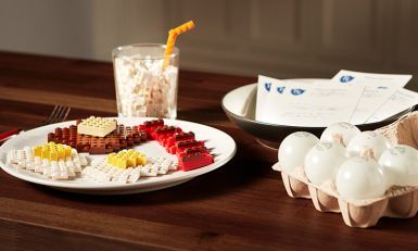Breakfast plate with food made of legos
