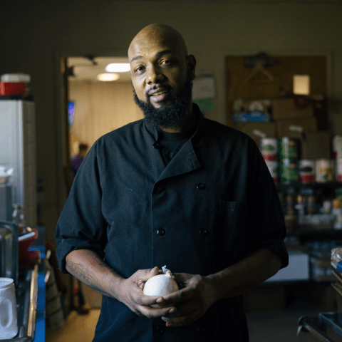 Drew Bason, a volunteer at City Convenant Church Pantry in Detroit