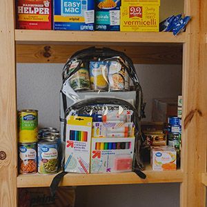 A backpack filled with food.